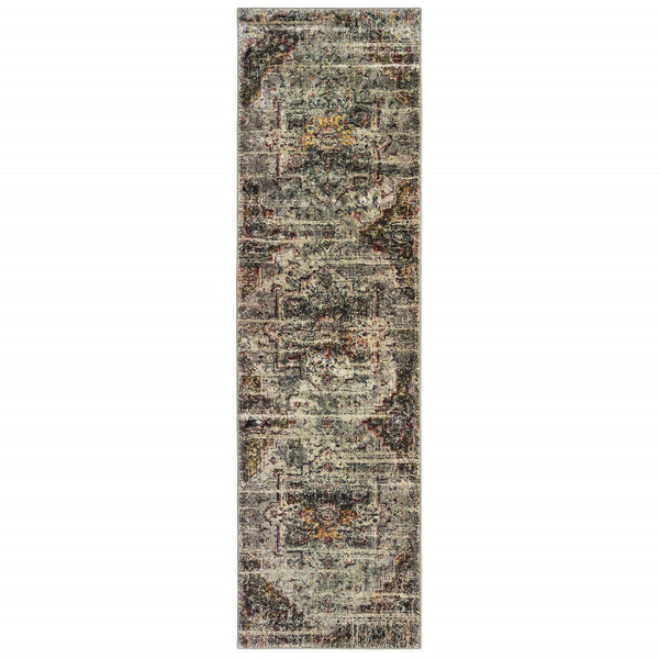 2’x8’ Gray and Ivory Distressed Runner Rug