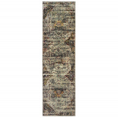 2’x8’ Gray and Ivory Distressed Runner Rug