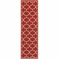2’x8’ Red and Ivory Trellis Indoor Outdoor Runner Rug