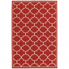 8’x11’ Red and Ivory Trellis Indoor Outdoor Area Rug