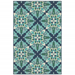 9’x13’ Blue and Green Floral Indoor Outdoor Area Rug