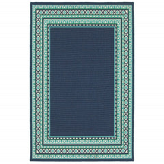 5’x8’ Navy and Green Geometric Indoor Outdoor Area Rug