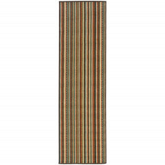 2’x8’ Green and Brown Striped Indoor Outdoor Runner Rug