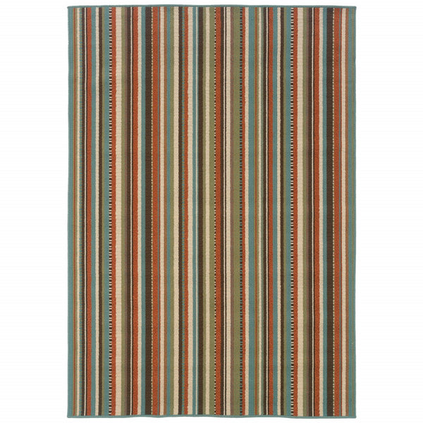 5’x8’ Green and Brown Striped Indoor Outdoor Area Rug