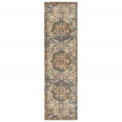 2’x8’ Ivory Distressed Medallion Runner Rug