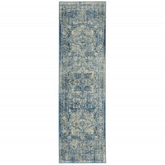 2’x8’ Ivory and Blue Oriental Runner Rug