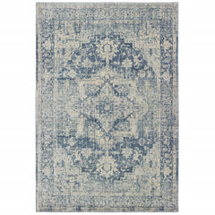 8’x11’ Ivory and Blue Oriental Area Rug