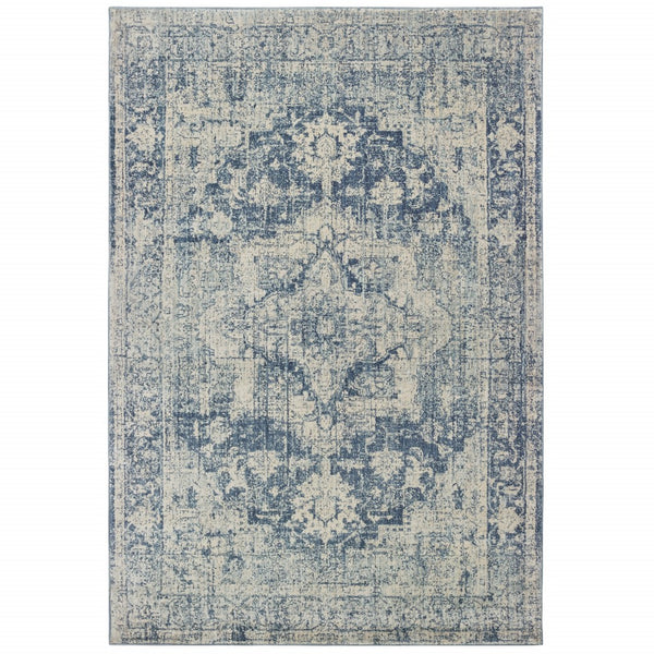 10’x13’ Ivory and Blue Oriental Area Rug
