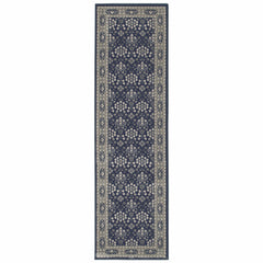 2’x8’ Navy and Gray Floral Ditsy Runner Rug