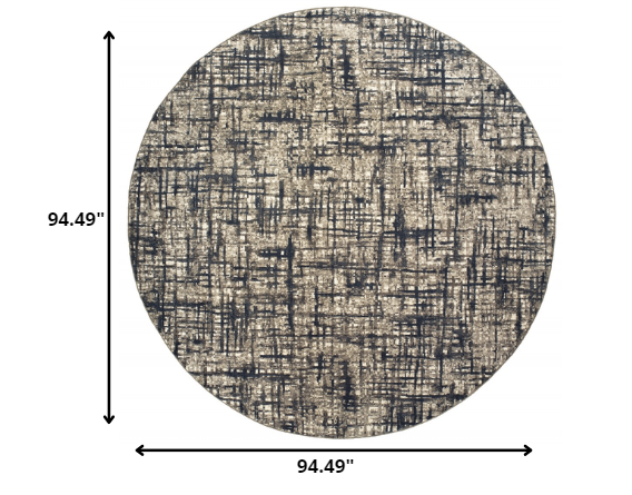 8’ Round Gray and Navy Abstract Area Rug