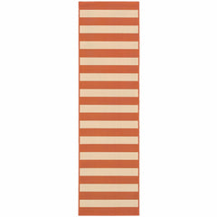 2’x8’ Orange and Ivory Striped Indoor Outdoor Runner Rug