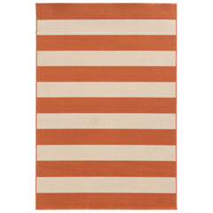 9’x13’ Orange and Ivory Striped Indoor Outdoor Area Rug