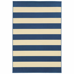 8’x11’ Blue and Ivory Striped Indoor Outdoor Area Rug