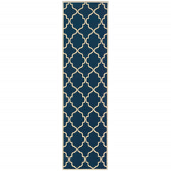 2’x8’ Blue and Ivory Trellis Indoor Outdoor Runner Rug