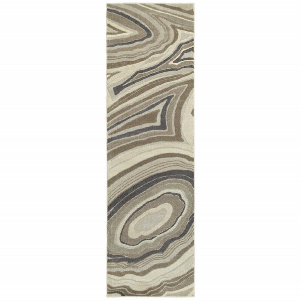 2’x8’ Ivory and Gray Abstract Geometric Runner Rug