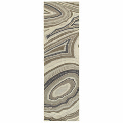 2’x8’ Ivory and Gray Abstract Geometric Runner Rug