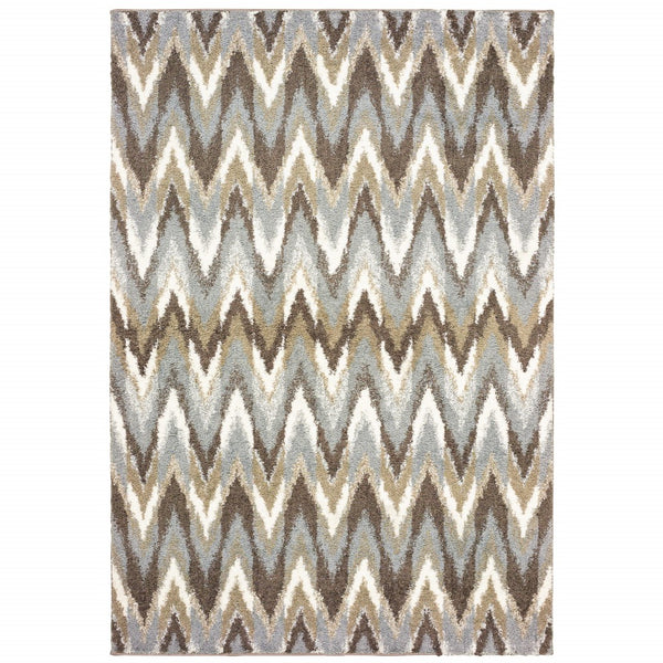 5’x8’ Gray and Taupe Ikat Pattern Area Rug
