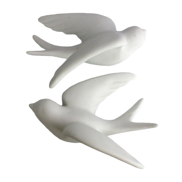 Set of 2 White Ceramic Sparrows Wall Decor