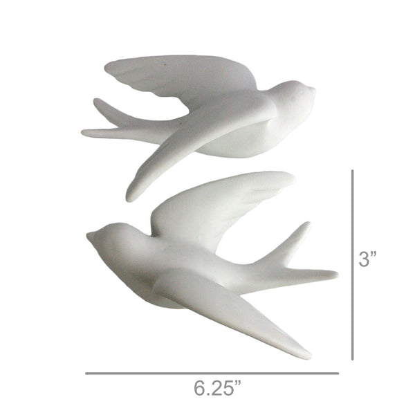 Set of 2 White Ceramic Sparrows Wall Decor