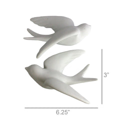 Set of 2 White Ceramic Sparrows Wall Decor