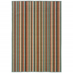2’x4’ Green and Brown Striped Indoor Outdoor Scatter Rug