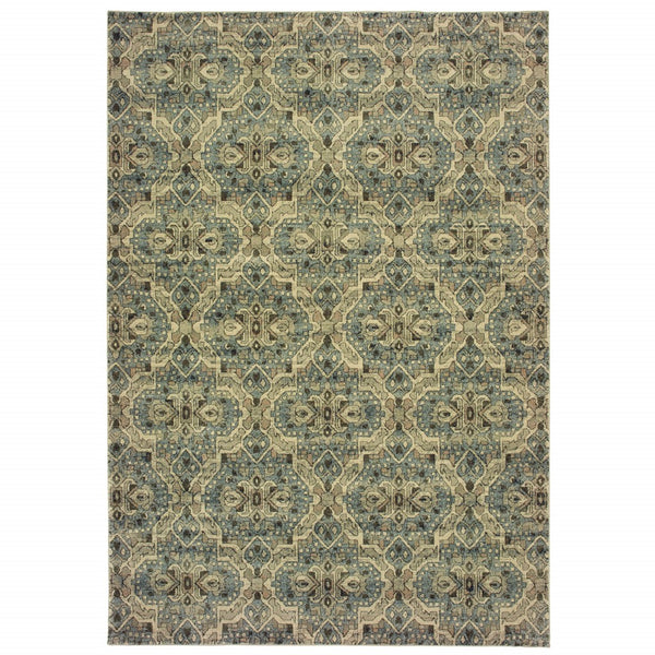 2’x3’ Ivory and Blue Geometric Scatter Rug