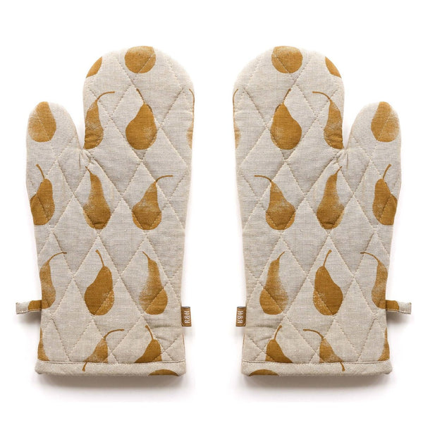 Set of Two Yellow Tea Towels with Matching Oven Gloves
