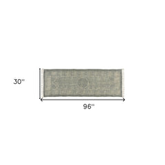 3’ x 8’ Sky Gray Distressed Medallion Runner Rug