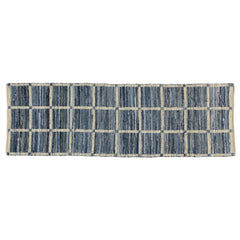 3' X 8' Blue and Gray Grid Runner Rug