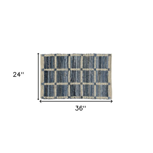 2' X 3' Blue and Gray Grid Scatter Rug