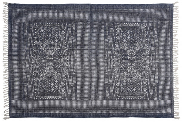 4’ x 6’ Blue and Ivory Batik Area Rug