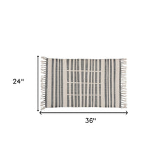 2' X 3' Gray and Cream Broken Stripes Scatter Rug