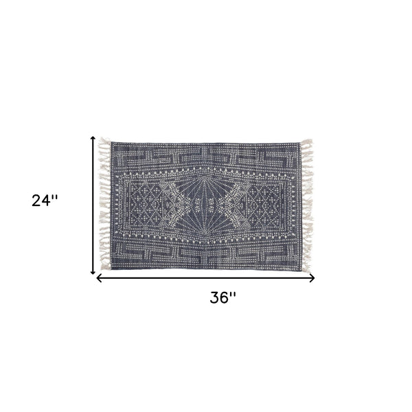 2' X 3' Blue and Ivory Batik Scatter Rug