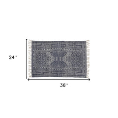 2' X 3' Blue and Ivory Batik Scatter Rug