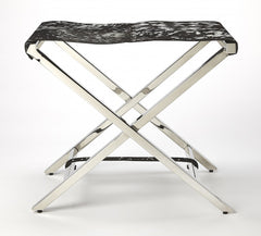 Stainless Steel Black and White Leather Portable Stool
