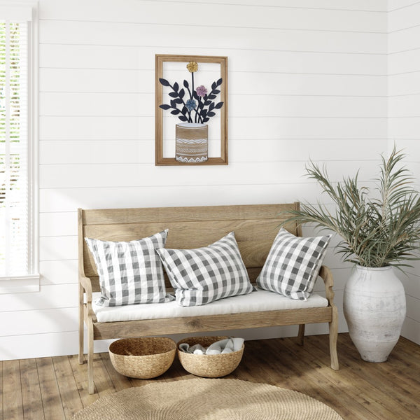 Framed Metal Flower Vase Wall Decor