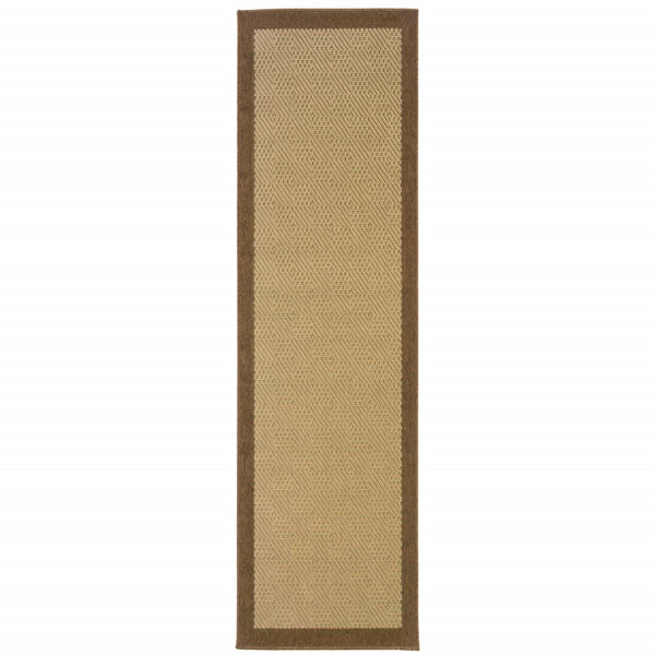 2’x8’ Beige and Brown Plain Indoor Outdoor Runner Rug