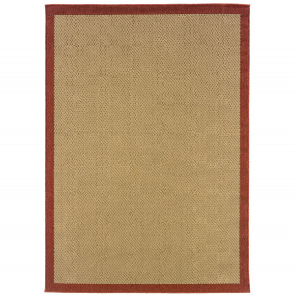 3’x5’ Beige and Red Plain Indoor Outdoor Area Rug
