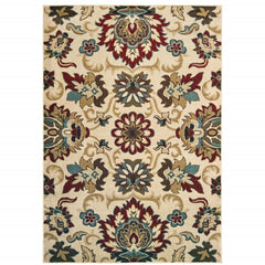 8’x10’ Ivory and Red Floral Vines Area Rug