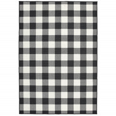 5’x8’ Black and Ivory Gingham Indoor Outdoor Area Rug