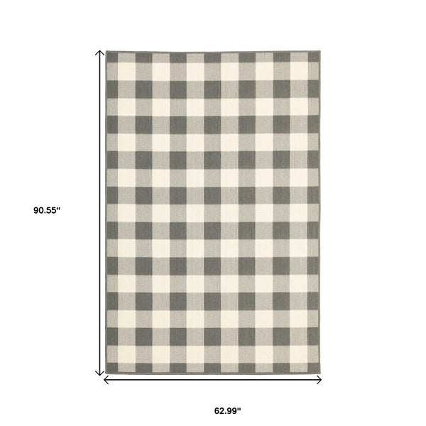 5’x8’ Gray and Ivory Gingham Indoor Outdoor Area Rug