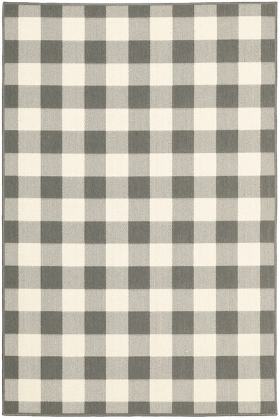 9’x13’ Gray and Ivory Gingham Indoor Outdoor Area Rug