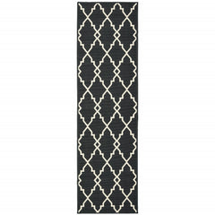 2’x8’ Black and Ivory Trellis Indoor Outdoor Runner Rug