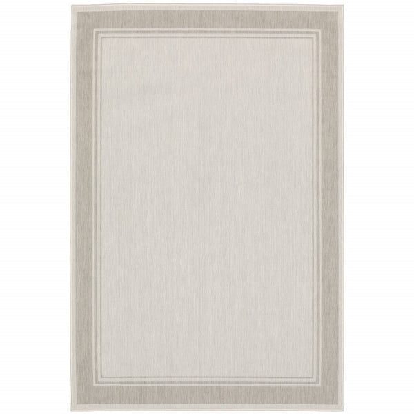 7’x9’ Ivory and Gray Bordered Indoor Outdoor Area Rug