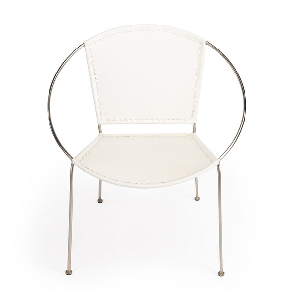 Modern Ring Shape White Leather Accent Chair