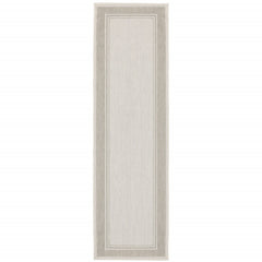 2’x7’ Ivory and Gray Bordered Indoor Outdoor Runner Rug