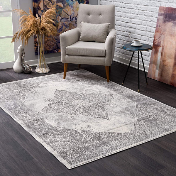 2’ x 12’ Gray Distressed Medallion Runner Rug