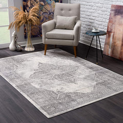 2’ x 12’ Gray Distressed Medallion Runner Rug