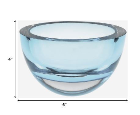 Aqua Blue Mouth Blown Polish Crystal Thick Walled Bowl