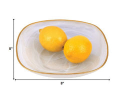8 White Alabaster Square Glass Bowl With Gold Rim